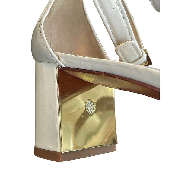 Tory Burch Cecile Ankle Strap Mid Heel Sandals White Size 10 Formal Elegant - Picture 7 of 15
